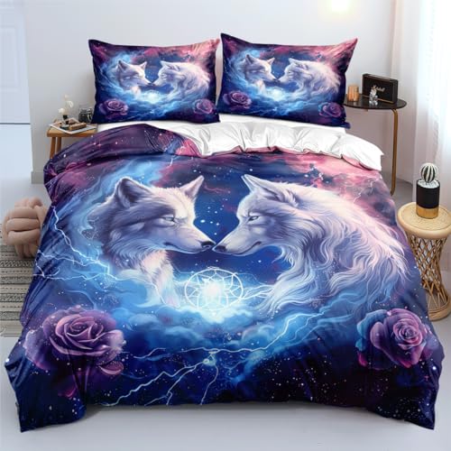 YUTNSAN Wolf Bettwäsche 135x200cm Wölfe Rose Blitz Muster 2 Teilig Kinderbettwäsche Set Mikrofaser Bunt Modern 3D Tier Bettbezug und Kissenbezug 80x80cm YUTNSAN Wolf Bettwäsche 135x200cm Wölfe Rose Blitz Muster 2 Teilig Kinderbettwäsche Set Mikrofaser Bunt Modern 3D Tier Bettbezug und Kissenbezug 80x80cm