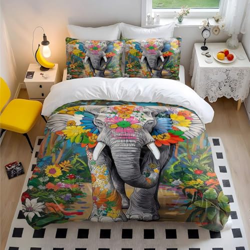 Bettwäsche-Set mit Blumenmuster für King-Size-Bett, elegantes botanisches Bettwäsche-Set für King-Size-Betten mit weicher Mikrofaser, lebendiger Blumendruck, Bettwäsche-Set für Schlafzimmer (Stil 5