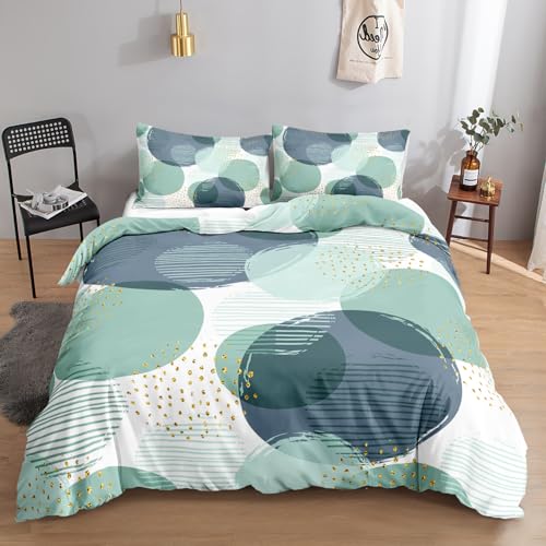 HOSIMA Geometrisch KreisBettwäsche,135 x 200 cm,Türkis Kreis,Bettwäsche-Set,1 Bettbezug,1 Kissenbezug,mit Reißverschluss,geeignet für Kinder,Jugendliche und Erwachsene