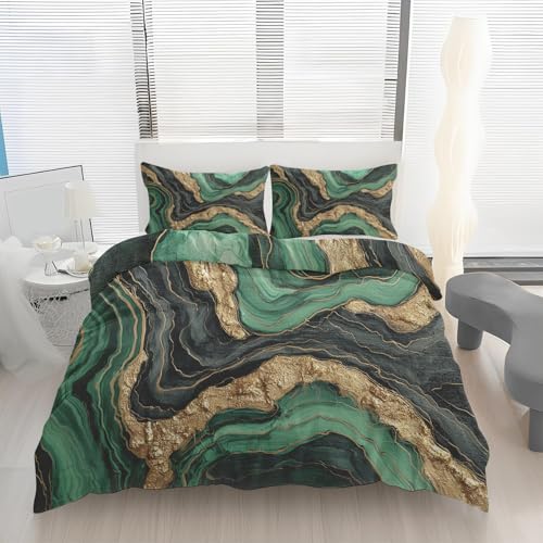 Generisch Abstrakte Marmor Bettwäsche 140x200, Gold Textur Wendebettwäsche, Modern Luxus Motiv Bettbezug mit Reißverschluss, Weiche Mikrofaser Bettwäsche Sets 2 Teilig mit 1 Kissenbezug 70x90 R155x