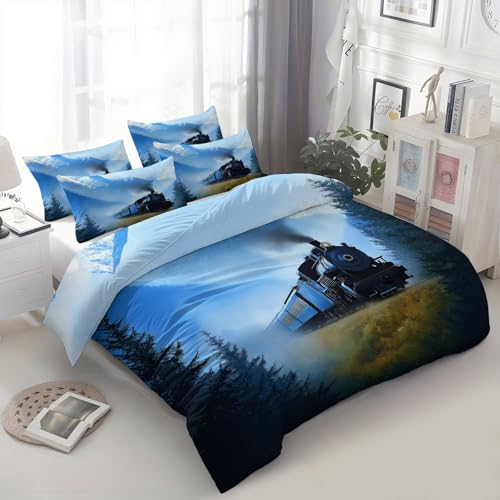 Srigzcaly Bettwäsche 135x200 cm Hellblau Wendebettwäsche Retro Dampflok Naturlandschaft Bettbezug, 3 Teilig Weich Microfaser Deckenbezug mit Reißverschluss und 2 Kissenbezug 80x80 cm Srigzcaly Bettwäsche 135x200 cm Hellblau Wendebettwäsche Retro Dampflok Naturlandschaft Bettbezug, 3 Teilig Weich Microfaser Deckenbezug mit Reißverschluss und 2 Kissenbezug 80x80 cm