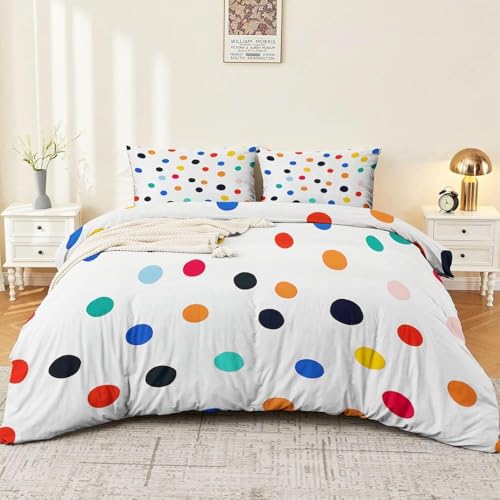 Bettwäsche 200x200 Bunte Tupfen Bettbezug 200x200 cm Punkte Geometrie Bettbezüge Kuschelig Weich Mikrofaser 3D Druck Deckenbezug mit Reißverschluss + 2 Kissenbezüge 80x80 cm D-4037