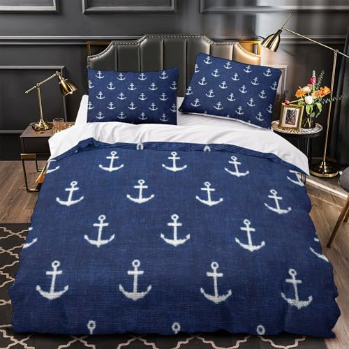 XQGASOEBN Nautical Sketches Weich 3D Gedruckt Bettwäsche 3 Teilig Vintage Meer Thema Bettbezug mit Reißverschluss Hautfreundlich for Erwachsene,Frauen,Mädche n,Kinder Single?135x200cm?