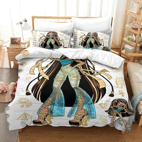 Monster High Für Kinder Mädchen Jungen Bettwäschegarnitur Bettbezug Set 3D Gedruckter Animated Characters Bettwäsche Und Kissenbezüge Weich Microfaser Reissverschluss 3 Teilig Single?140x200cm?