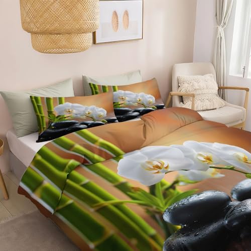 Srigzcaly Elegante Orchidee Bambus Bettwäsche 200x200cm Bunt Wende Bettbezug, Weiche Mikrofaser Atmungsaktive Bettwäsche-Set - Mit 2 Kissenbezug 80x80cm und Reißverschluss
