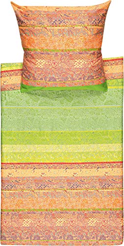  Bettwäsche Montalcino V1 Feinsatin grün pink orange Größe 155x220 (40x80)