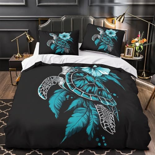 Meer Schildkröte Swimming Mikrofaser Pflegeleicht 3D-gedruckter Digital Ozean Bettdeckenbezug Bettwäsche-Set dreiteiliger Zip Verschluss for Jungen,Teen Jungen,Frauen,Teenager Single?135x200cm?