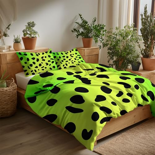Bettwäsche 155 x 220 cm – 3-teiliges hochwertiges Türkis Wendebettwäsche-Set in Einfacher Grüner Farbverlauf Leopard Muster Bettbezug, bügelfrei, weich, mit Reißverschluss, geeignet für Allergiker