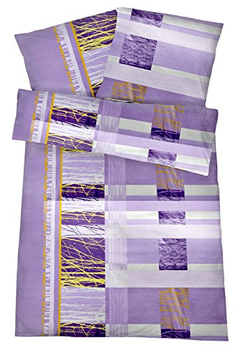 Carpe Sonno Seersucker Bettwäsche 135 x 200 cm Baumwolle - 2 teilig Bettwäsche-Sets aus Deckenbezug + Kissenbezug - mit Reißverschluss für Bettwäsche - Muster Bettwäsche Bügelfrei - Lila
