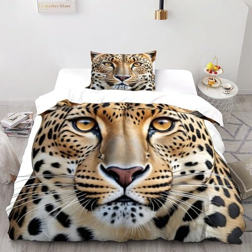 SOJFGSNAJ Leopard Bettwäsche 2 Teilig Bettbezüge Cute Animal Kissenbezug Betten Set Mit Reißverschluss Für Jungen Und Mädchen,Kinder Single?135x200cm?