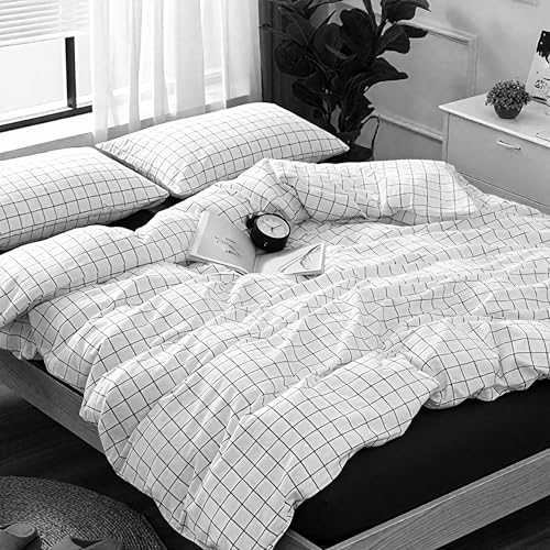 Boqingzhu 2 TLG. Microfaser Bettwäsche Check Kariert Karo Schwarz und Weiß, 135×200 cm+80×80 cm