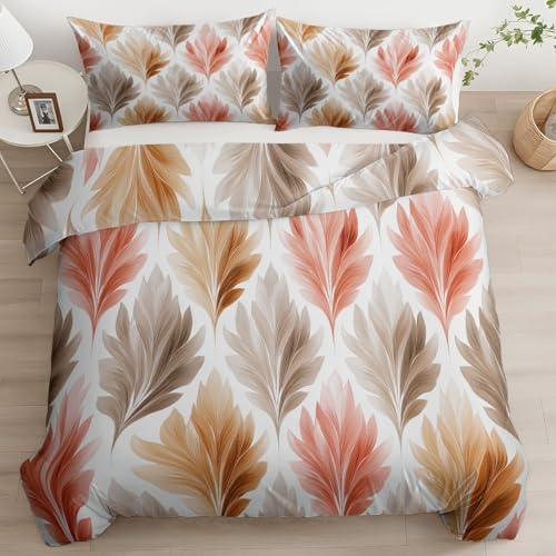 Quixora Bettbezug Doppelbett 260 x 240 cm Elegante Blätter Wendebettwäsche Bettwäsche Set mit Reißverschluss 3 Teilig Weiche Steppdeckenbezug+ Kissenbezüge 80x80 cm