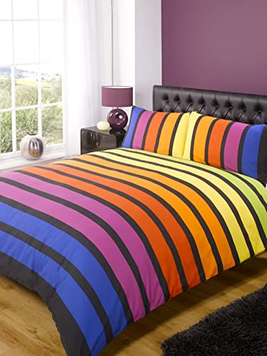 Rapport Soho Bettwäsche-Set mit farbigen Streifen, blau, lila, orange, gelb, grün - für Einzelbetten - Schlafzimmer Bettwäsche