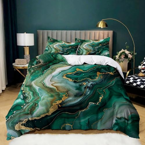 BanbE Bettwäsche-Sets Marmor Türkis 155x220 cm 3teilig Bettbezug Mikrofaser Bettwäsche mit Reißverschluss und 2 Kissenbezüge 80x80 cm für Jugendliche Kinder