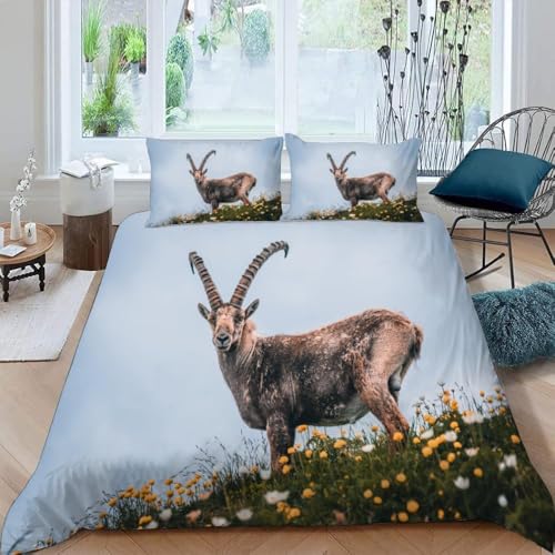 Bettwäsche 200x200 Elch 3D Druck Bettbezug 200x200 Wilde Tiere Bettwäsche-Sets Weiche Mikrofaser Bettwäsche Set 3 Teilig Bettbezüge für Doppelbett mit 2 Kissenbezüge I-3057