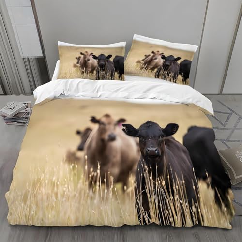 Bauernhofkuh Bettwäsche 155x220cm Landhausstil Warm Weiche Bettwäsche Set Microfaser Bettbezug 155x220 und 2 Kissenbezüge 80x80cm mit Reißverschluss für Erwachsene m.1013