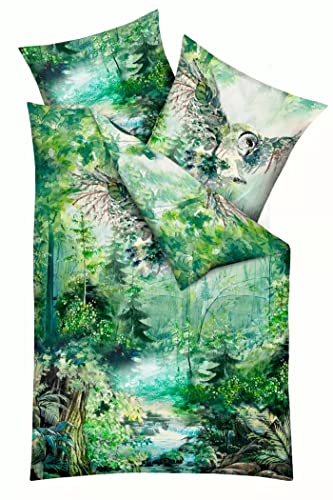 Kaeppel Mako Satin Bettwäsche Mystic Forest grün - hochwertiger Digitaldruck (1 x 80x80 + 1 x 135x200 cm)
