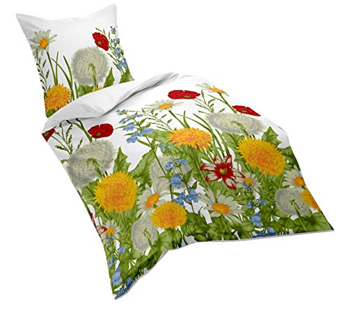  Mako Satin, sommerliche Blumenwiese, 135 x 200, bunt
