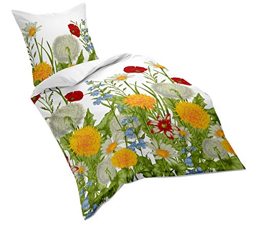 Fleuresse Mako-Satin-Bettwäsche, sommerliche Blumenwiese, 135 x 200 cm, bunt