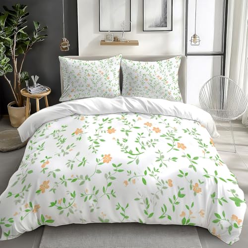 Bettwäsche-Sets 135 x 200 cm Landhausstil Pflanzen Wildblumen Bettbezug Weiche und Angenehme Mikrofaser Allergiker, 2 Teilig Bettwäsche mit Reißverschluss und 1 Kissenbezug für Teenager, Weiß
