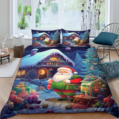 3D Druck Bettwäsche Set Bettwäsche Set Weihnachten 135X200 cm 3 Er Set 1 Stück Bettbezug + 2 Stück Passender Kissenbezug - Bequem Und Weich Anti-Allergie Anti-Fading Pflegeleicht -17562983270878