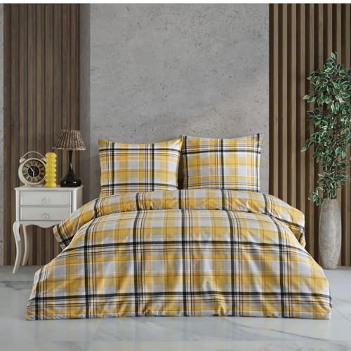 Home Sense Bettwäsche Bettgarnitur Set Baumwolle mit Reißverschluss, atmungsaktiv, weich, Luxuriös Bettdeckenbezug Bettwäsche 155x220 cm + 80x80 cm Kissenbezug Oeko-TEX Zertifikat, Milano Gelb