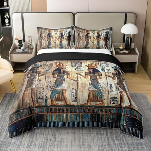 Homemissing Alte Ägyptische Baumwolle Bettwäsche Set 155x220cm Für Kinder Jungen Mädchen Ägypten Kultur Bettbezug Vintage böhmisch Betten Stammes Bettwäsche-Set Weich mit 1 Kissenbezug