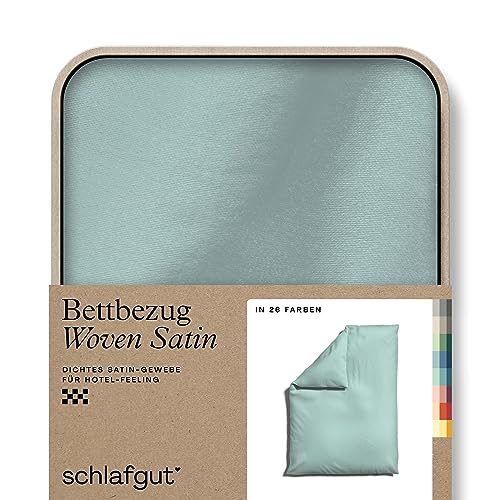 schlafgut Woven Satin Bettwäsche 135x200cm Bettdecke Bezug einzeln, Petrol Light Uni in Hotelqualität mit 100% Baumwolle