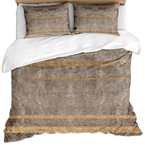 SVTUSR Baby Bettwäsche 135X200 cm, Retro-Wohnmode Mit Braunen Und Goldenen Streifen Mikrofaser Bettwäsche Set 3 Teilig : 1 Bettbezug + 2 Kissenbezug 80X80 cm, Superweiches Hypoallergen Winter Bettb SVTUSR Baby Bettwäsche 135X200 cm, Retro-Wohnmode Mit Braunen Und Goldenen Streifen Mikrofaser Bettwäsche Set 3 Teilig : 1 Bettbezug + 2 Kissenbezug 80X80 cm, Superweiches Hypoallergen Winter Bettb