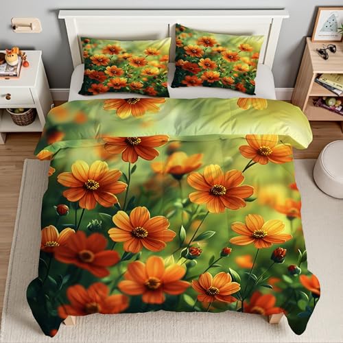 YZQGLHP LäNdlich Bettwäsche 155x220 Blümchen, Wendebettwäsche & Zimmer Deko, Weiche Microfaser Bettbezug Set 2 Teilig, 2 Kissenbezug 80x80, mit Reißverschluss