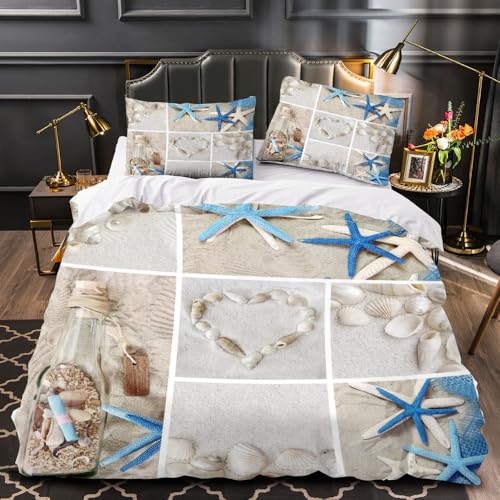 RFFLUX 3D Marine Bettwäsche 155x220 cm 2teilig Microfaser Bettwäsche Strand Maritim Bettbezüge Sommer Weich und Angenehme Bettbezug Set mit Kissenbezug 80x80 cm?Stil 8-4?