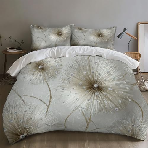 SKOEUI Bettwäsche 135x200 cm 3Teilig Pusteblume-Samenmotiv Bettwäsche-Sets Bügelfrei Microfaser Bettbezug mit Reißverschluss Allergiker Bettdeckenbezug mit 2 mal Kissenbezug 80x80 cm Elfenbein