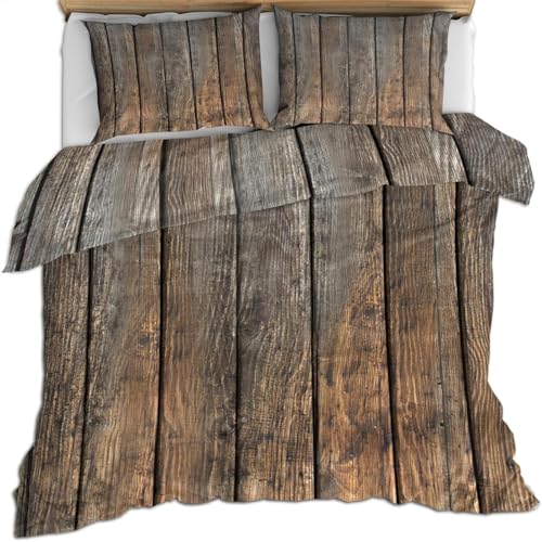 Generisch Bettwäsche 135x200 Vintage-Holz Bettbezug 135 x 200 2 Teilig Landhausstil Bettwäsche-Sets 3D Muster Weiche Mikrofaser Bettbezüge mit 1 Kissenbezug 80x80 cm D1448