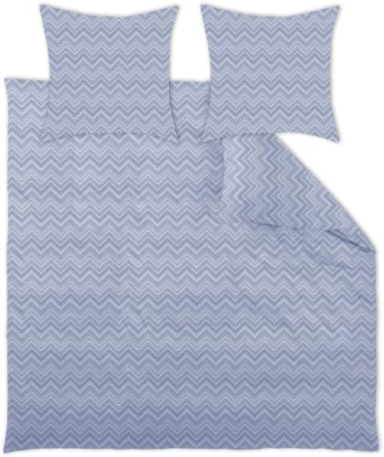 Curt Bauer Brokat-Damast-Bettwäsche -Garnitur Dessin 9032 Tilda Farbe ozean-0203 Größe 200x200 + 2x80x80 cm Zickzack Damast-Qualität Reißverschluss