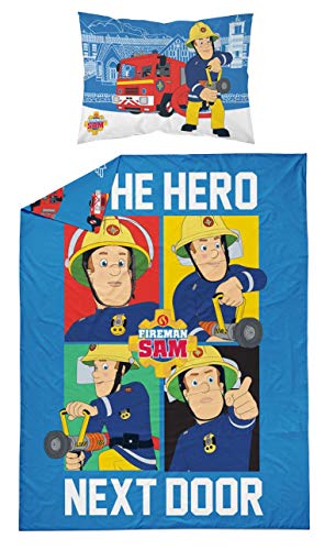 Kinder Bettwäsche 2 Tlg. Set Feuerwehrmann Sam Fireman Sam 100x135 +Kissenbezug Blau Öko-Tex