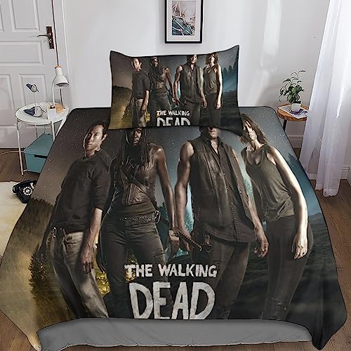 YINGD The Walking Dead 3D-Druck-Bettwäsche-Set mit Reißverschluss, weiche Mikrofaser, 2-teilig mit Kissenbezügen, für Kinder und Erwachsene, Einzelbett, 140 x 200 cm