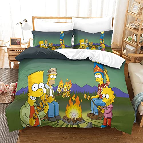 YINGD The Simpsons Bettbezug, Bettwäsche mit Anime-Charakteren, pflegeleicht, mit Reißverschluss, Bettbezüge, 2 x Kissenbezüge, 2 Stück (220 x 240 cm)
