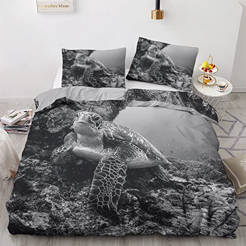 VOSILE Meeresschildkröte Bettwäsche 135x200, Maritimes Thema Muster - Weiche Microfaser Bettwäsche-Sets 2 Teilig - 1 Bettbezug mit Reißverschluss + 1 Kissenbezug 80x80 cm