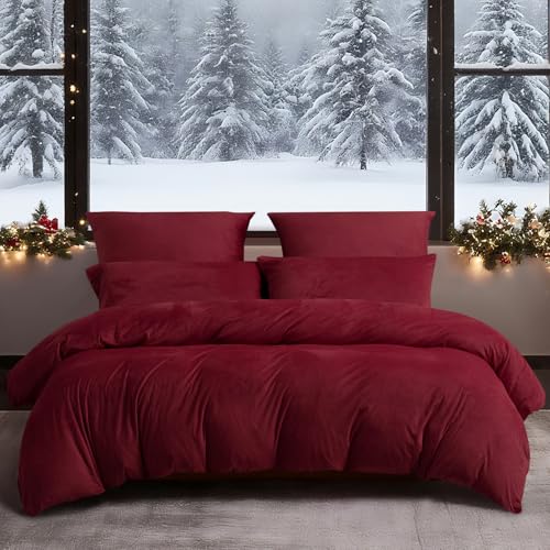 YASMENG Winter Bettwäsche 155x220 Weinrot Rot Warm Kuschelig Flauschige Bettwäsche Winter Weich Warme Samt Plüsch Fleece Flanell Bettbezug Set 3 Teilig mit Reißverschluss und 2 Kissenbezüge 80x80 cm YASMENG Winter Bettwäsche 155x220 Weinrot Rot Warm Kuschelig Flauschige Bettwäsche Winter Weich Warme Samt Plüsch Fleece Flanell Bettbezug Set 3 Teilig mit Reißverschluss und 2 Kissenbezüge 80x80 cm