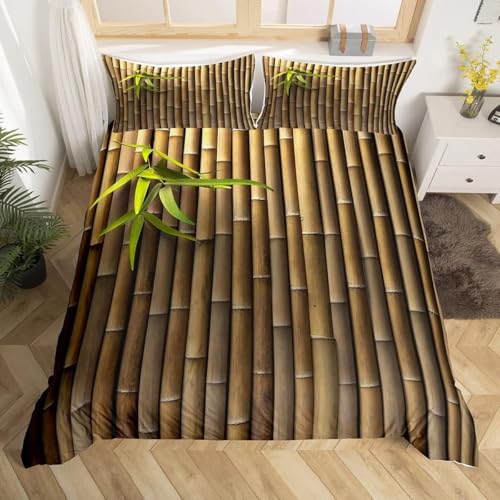 Bettwäsche 140x200 Bambus Grüne Blätter Bettbezug 3D Druck Landhausstil Bettbezüge Kuschelig Weich Mikrofaser Deckenbezug 140x200 mit Reißverschluss + 1 Kissenbezug 80x80 cm A-2663