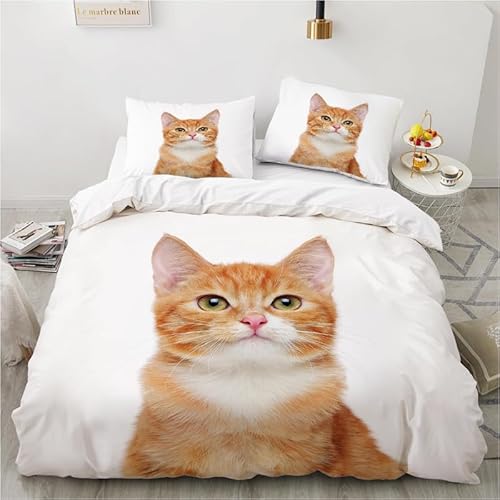 MDKLXIDF Bettwäsche 135x200 Katze Weich Mikrofaser Bettbezug Set Für Jungen Mädchen Einzelbett, Hypoallergen Bettbezüge mit Reißverschluss und 1 Kissenbezug 80x80 cm