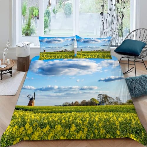TACOKI Bettwäsche 200x200 Landhausstil, 3D Muster Blauer Himmel und Weiße Wolken Bettwäsche Set Weich Kuschelig Mikrofaser Bettbezug mit Reißverschluss Bettbezüge + 2 Kissenbezug 80x80 cm c7486
