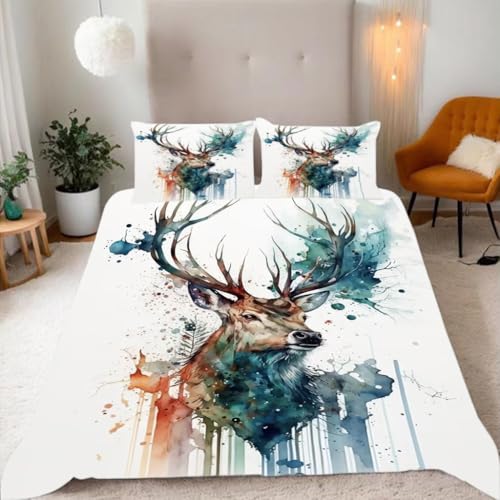 Ruiqieor Bettwäsche 155x220 cm,Hirsch im Doodle-Stil Bettwäsche Set Bettbezug und 2 Kissenbezug 50x75 cm,color10 Ruiqieor Bettwäsche 155x220 cm,Hirsch im Doodle-Stil Bettwäsche Set Bettbezug und 2 Kissenbezug 50x75 cm,color10