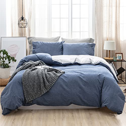 SOULFUL Bettwäsche 135x200 2 Teilig, Bettwäsche Sets Denim Blue mit Reißverschluss, Ähnliche Textur wie Stone Washed Leinen, Enthält 1 Bettbezug 135x200 und 1 Kissenbezug 80x80