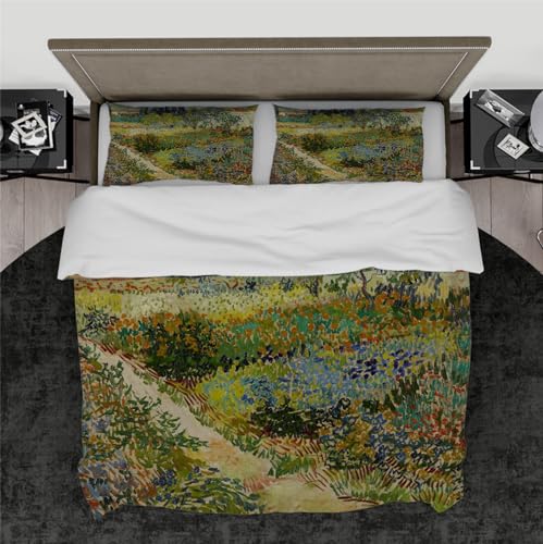 Landhaus Bettbezugsset 3-teilig Garten Blumen Mikrofaser Bettbezug 2 Kissenbezüge Van Gogh Art Bettwäsche Bettbezüge Sets 155x220 cm