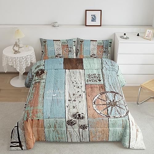 Steppdecke im Bauernhaus Stil, volle Größe, rustikale Windmühlen Bettwäsche S et, Vintage, Western Bettwäsche, Löwenzahnrad, Bauernhof, Scheunentür, Holzdecke, Windmühle, Schlafzimmer,
