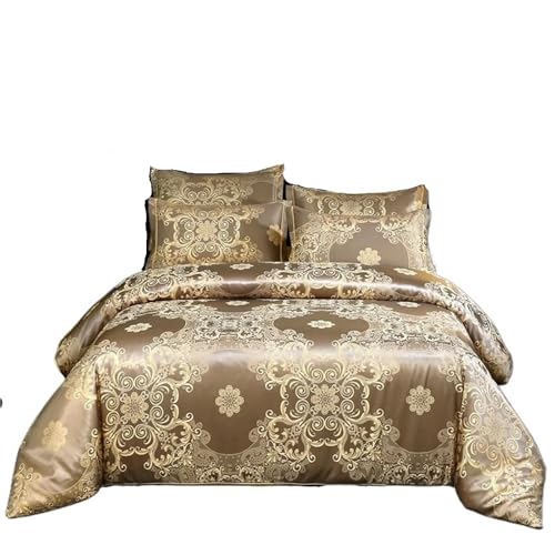 DFGBAPKBL Seidenbettwäsche-Set Satin-Bettbezug for Doppelbett, Queensize, 4-teilig, seidenartig, Bettbezug mit Reißverschluss, 1 Bettlaken, 2 Kissenbezüge(Color 1,Queen 200X230cm 4Pcs)