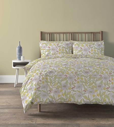LIZZIE JACOBS Bettwäsche-Set mit Blumenmuster, wendbar, Einzelbett, Doppelbett, King-Size, Bettwäsche-Sets mit Kissenbezügen (Elinor, Flieder, Salbeigrün, Einzelbett)