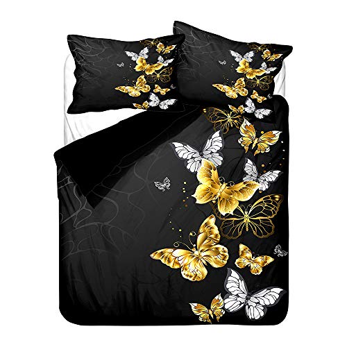 Sticker Superb. Blau Lila Nacht Schmetterling Kunst Dekoration Bettwäsche-Set zum Herbst Winter, 3D Tier Maus Blume Süss Liebe Star Rosa Bettbezug Mikrofaser Polyester (Schwarz, 135 x 200 cm)