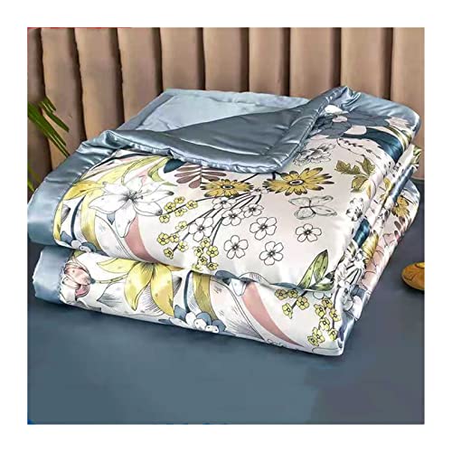 LOVSSU Kühlende Decken 1Pcs Sommer Decke EIS Seide Kühlen Dünne Quilt Büro Nickerchen Knie Bettdecke Erwachsene Waschbar Klimaanlage Quilt Bettwäsche Für Erwachsene und Kinder(LAN Bai Hua,200x230cm)